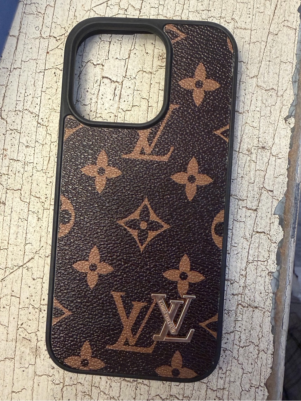 Brown Monogram Phone Case with Gold LV Emblem